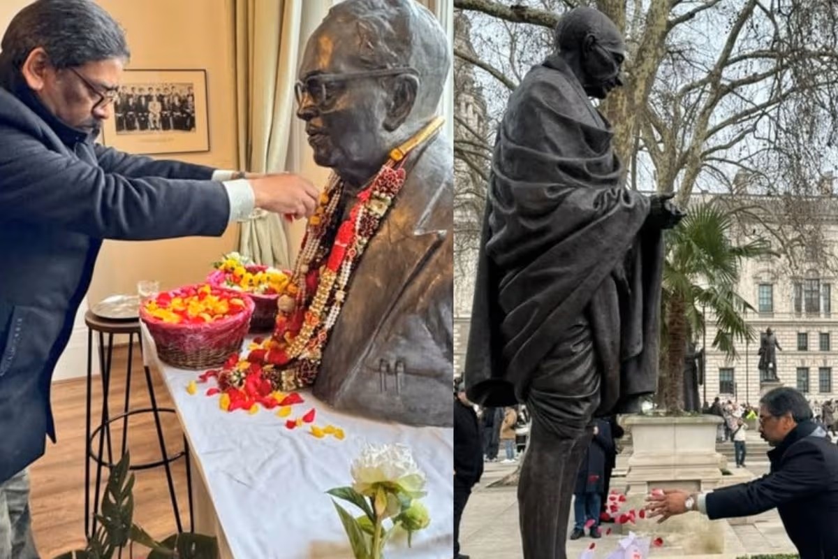 CM Hemant Soren gets emotional in London; pays tribute to Dr. Ambedkar and Mahatma Gandhi, shares a powerful message